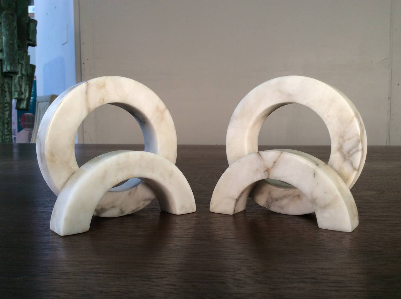 Mid-Century Modern Minimalist Carrara Marble Bookends, Made in Italy