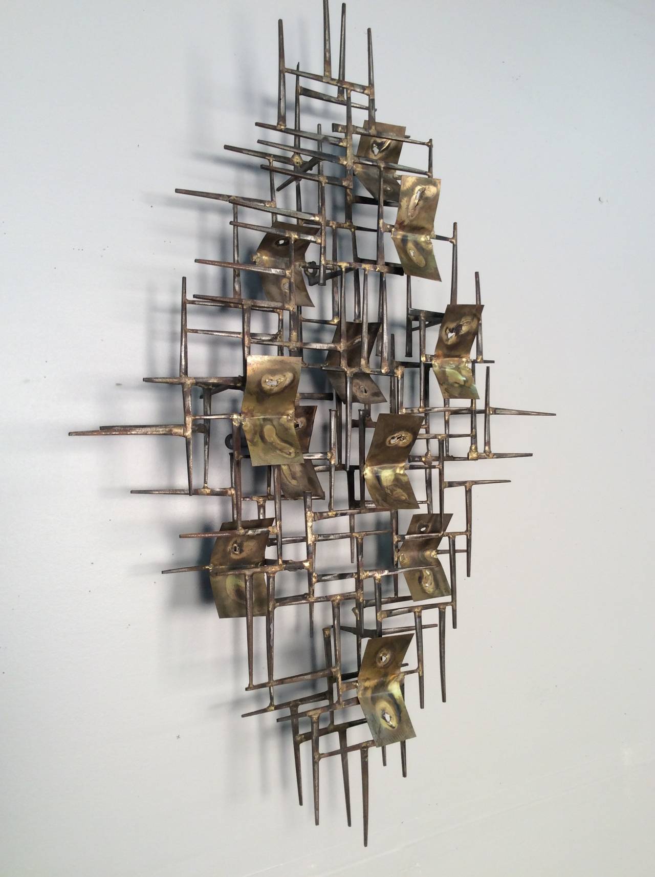 Brutalist Nail and Brass Wall Sculpture by William Bowie, circa 1965 at ...