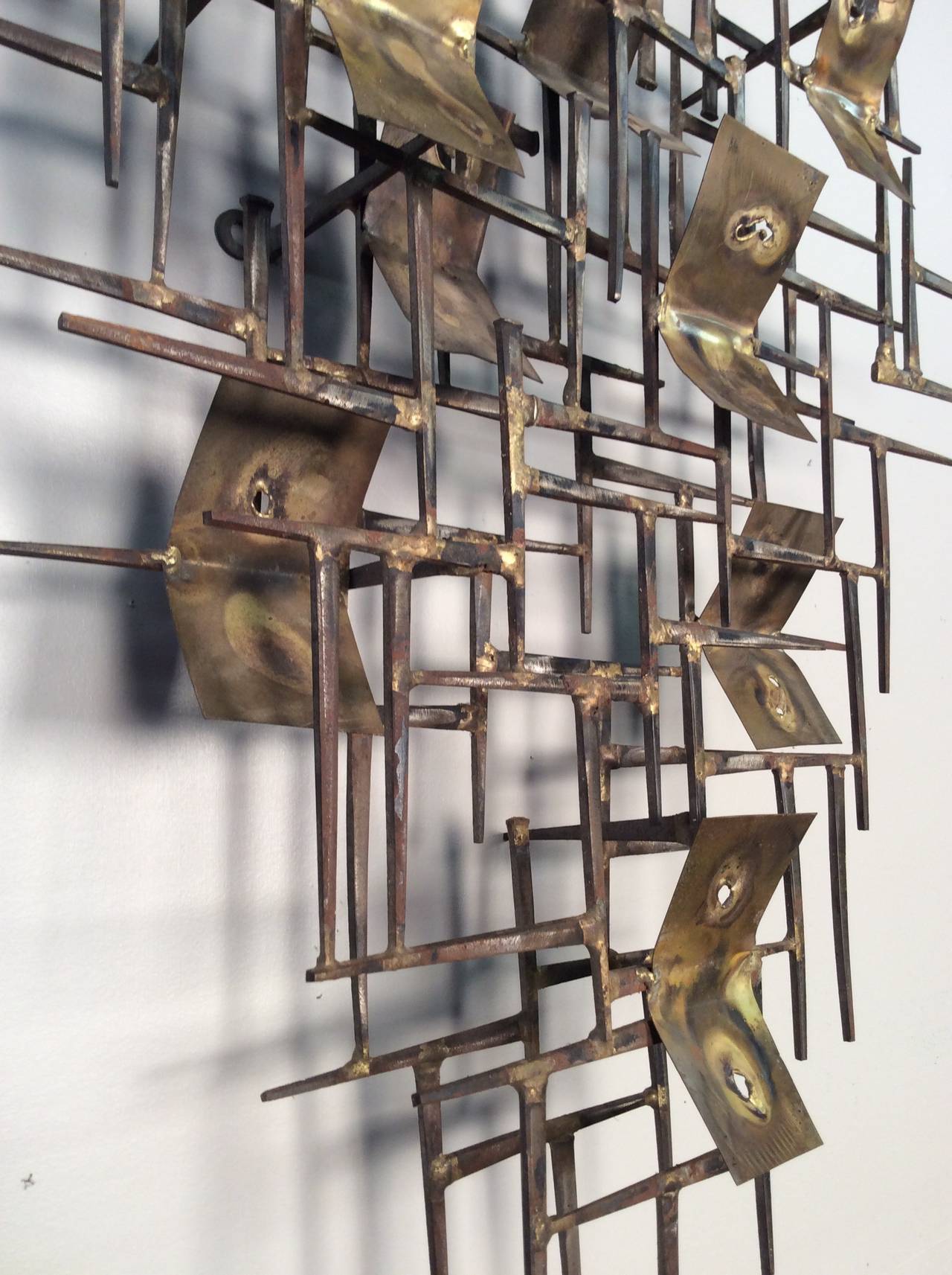 Mid-Century Modern Brutalist Nail and Brass Wall Sculpture by William Bowie, circa 1965