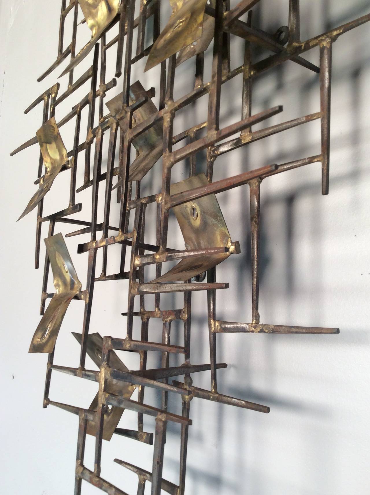 American Brutalist Nail and Brass Wall Sculpture by William Bowie, circa 1965