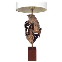 Large Brutalist Welded Brass Table Lamp by Laurel Lighting Co., circa 1975