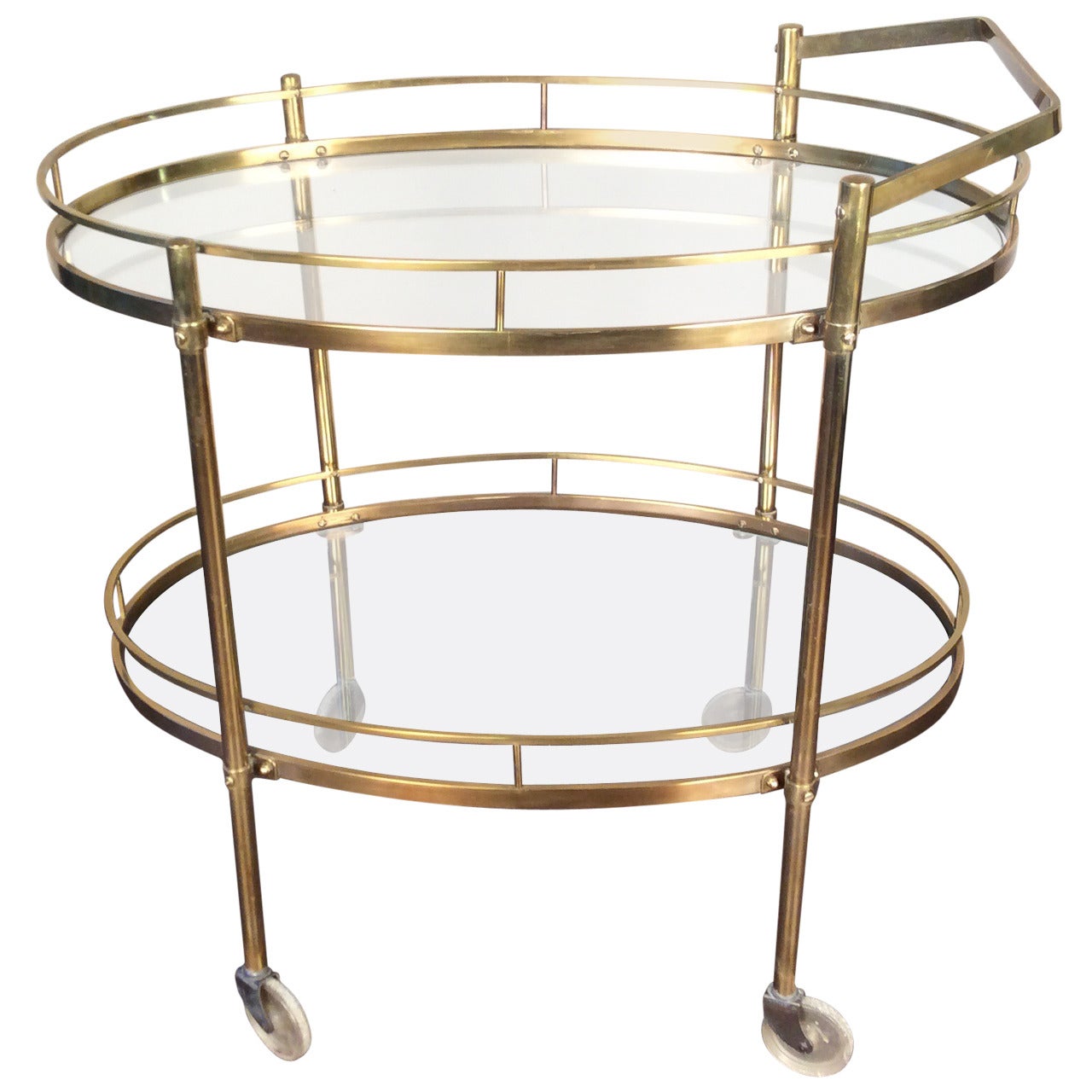 Patinated Solid Brass Bar Cart by Maxwell Phillips, New York City, circa 1960