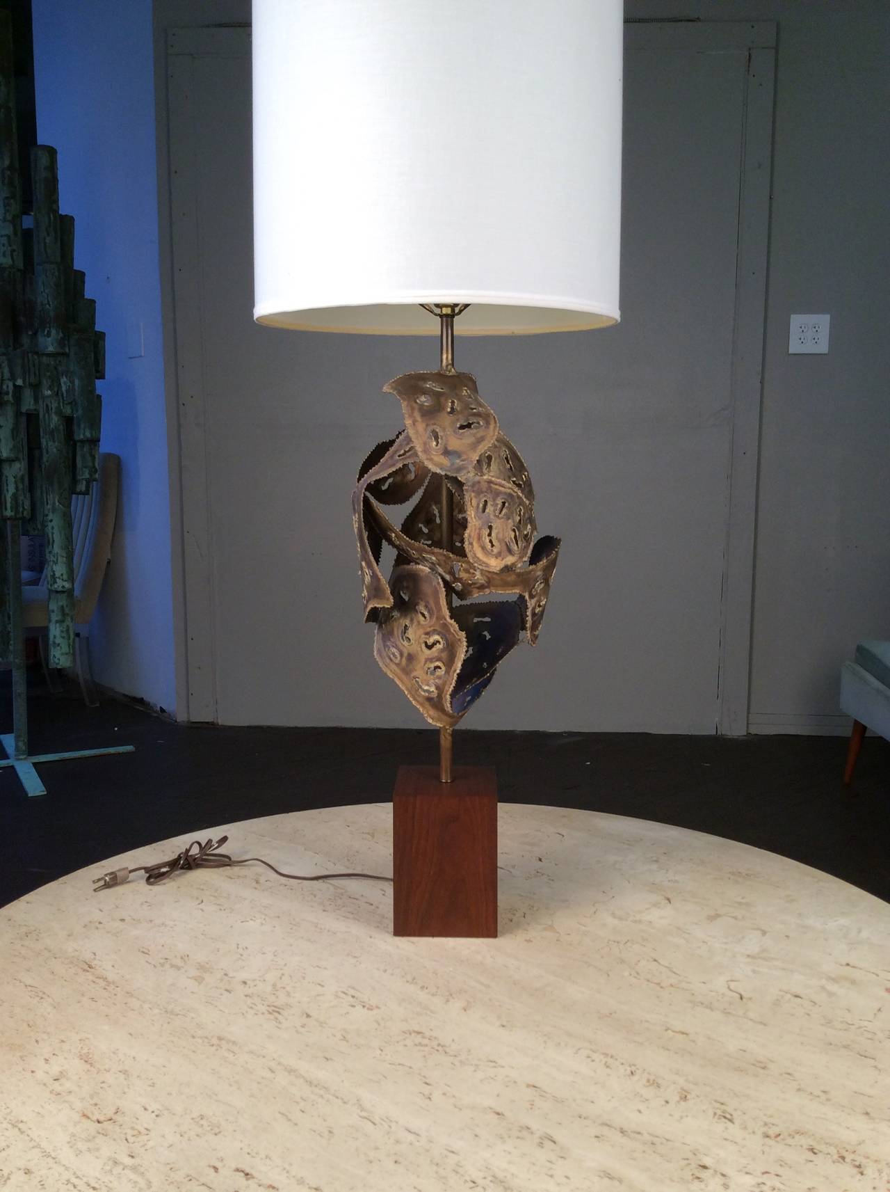 Late 20th Century Large Brutalist Welded Brass Table Lamp by Laurel Lighting Co., circa 1975