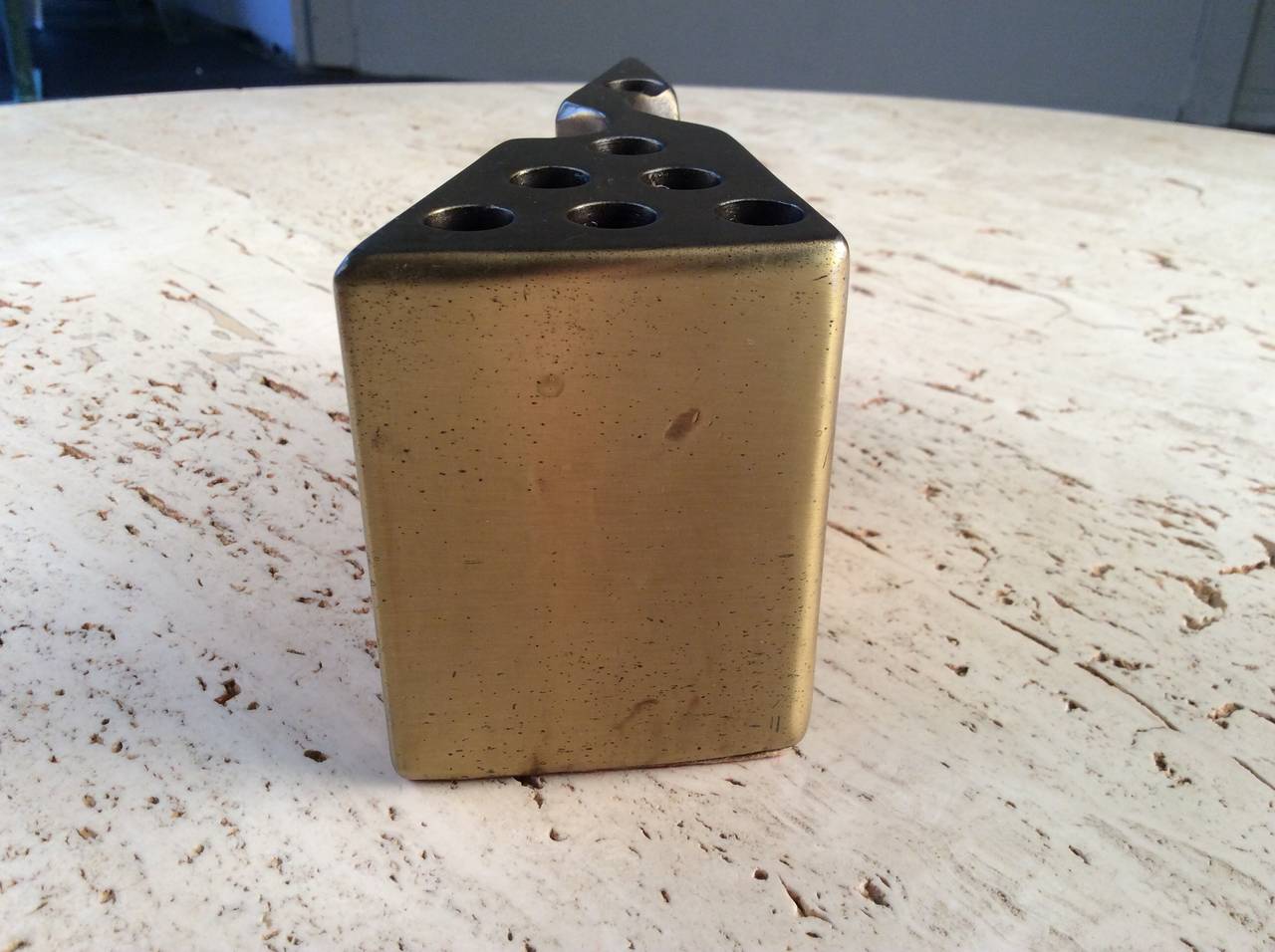 Mid-Century Modern Big Cheese Brass Paperweight and Pen Holder Desk Object