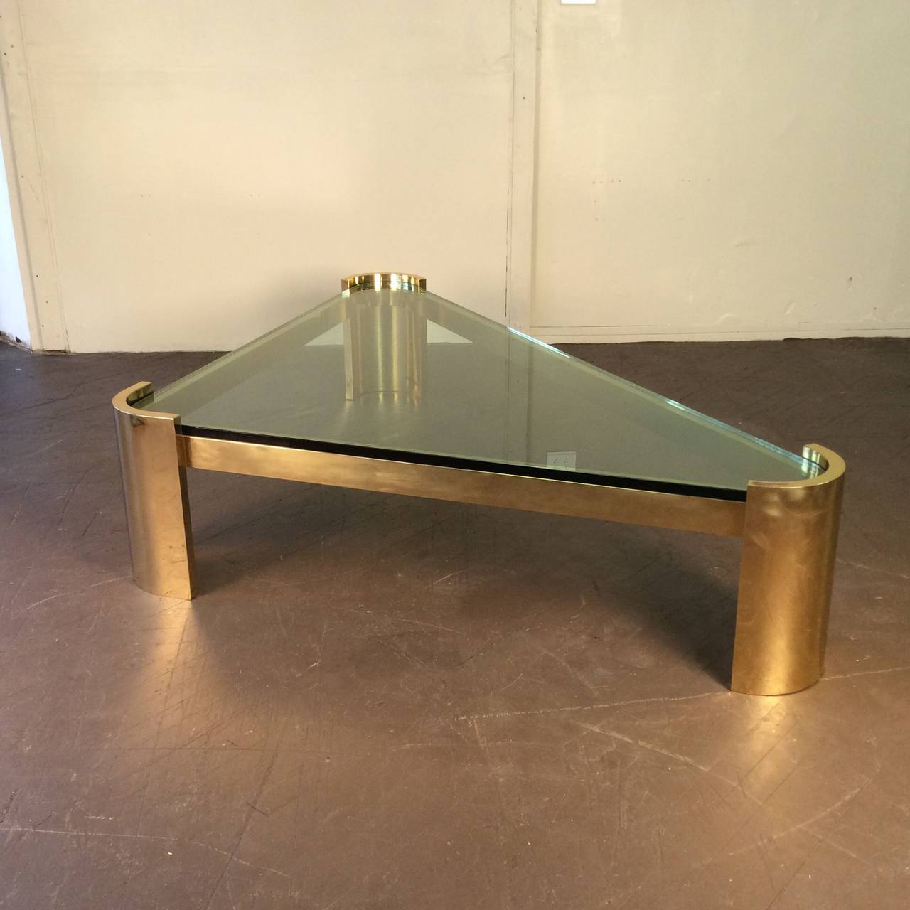 American Massive Brass Triangle Coffee Table by Jay Spectre Studio, circa 1980