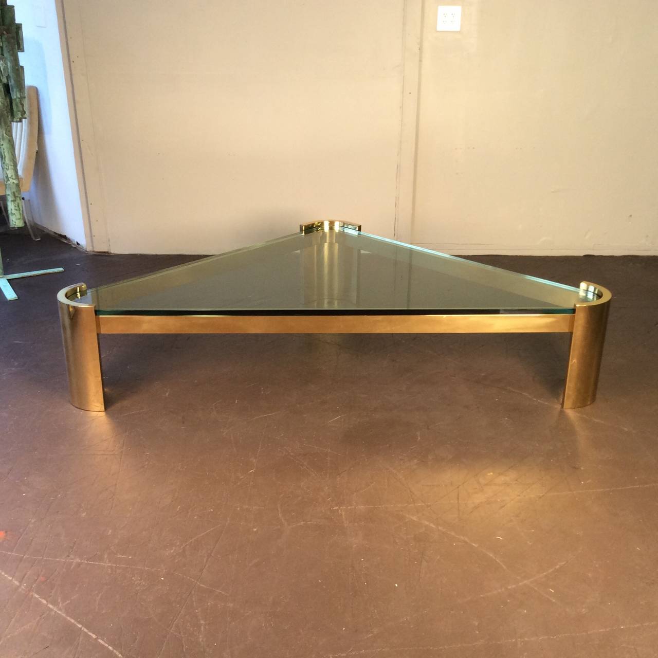 Massive Brass Triangle Coffee Table by Jay Spectre Studio, circa 1980 In Excellent Condition In New York, NY