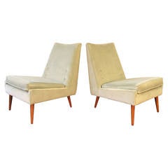 1950s Slipper Lounge Chairs in Sea Foam Velvet in the Style of Paul McCobb