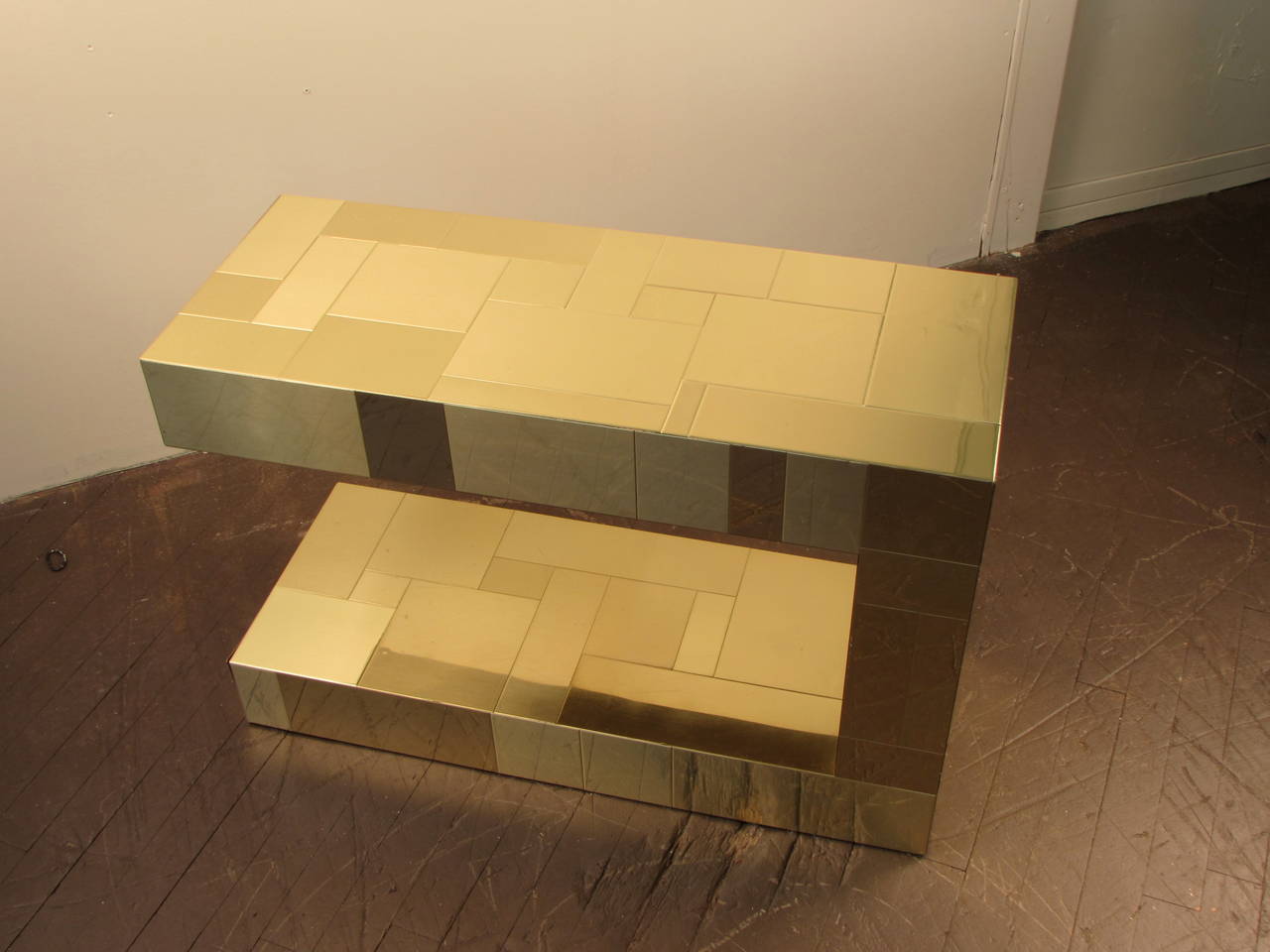Exceptional Brass Cantilevered Cityscape Table Model PE219 Signed by Paul Evans In Excellent Condition In New York, NY