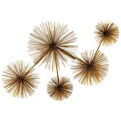 Large Brass Pom Pom Starburst Wall Sculpture by Curtis Jere, USA, 1979