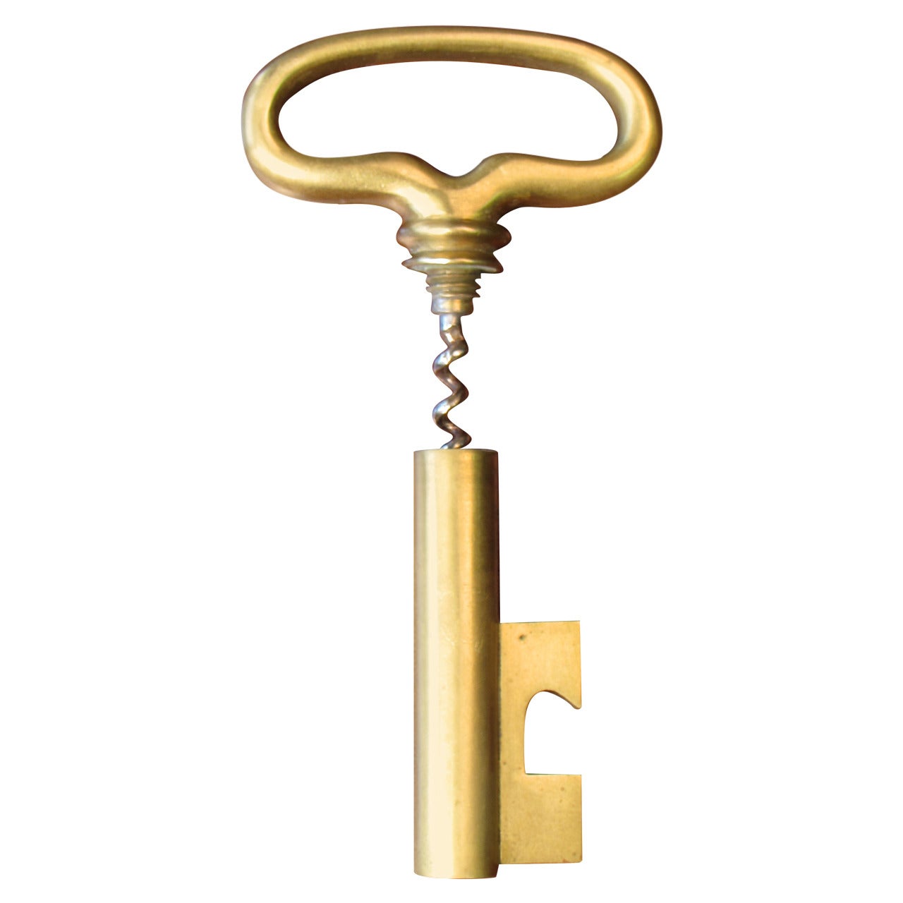Large Brass Key Bottle Opener with Hidden Cork Screw by Carl Auböck, 1950s
