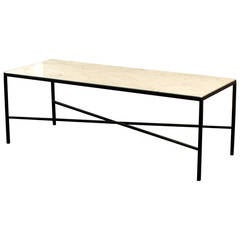 Elegant Wrought Iron and Carrara Marble Coffee Table, Stamped "French Sarre"