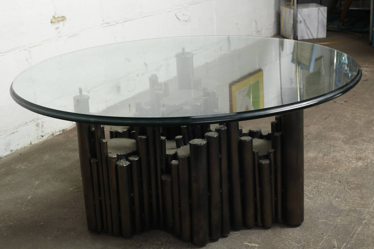 Brutalist Sculpted Steel Coffee Table in the Style of Marcello Fantoni, 1970s