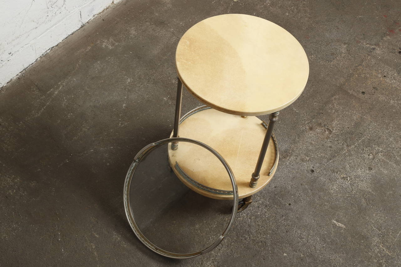 Mid-20th Century Petite Goatskin Bar Cart with Removable Serving Tray by Aldo Tura, Italy