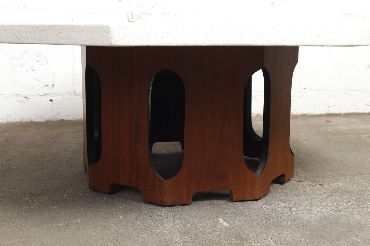 Mid-20th Century Octagonal Terrazzo Coffee Table with Walnut Base by Harvey Probber