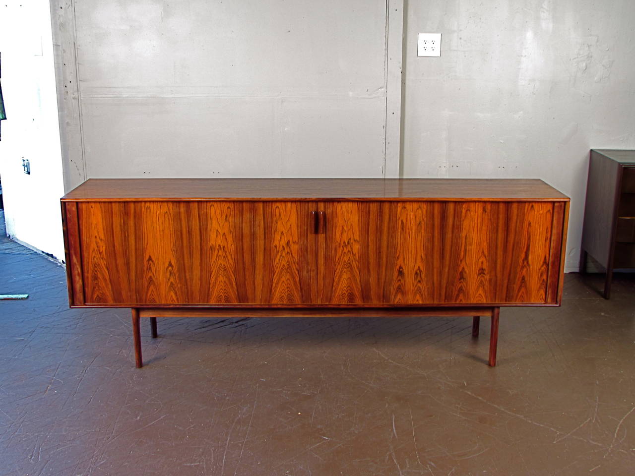Wickedly Grained Rosewood Buffet or Credenza with Tambour Doors, Denmark
