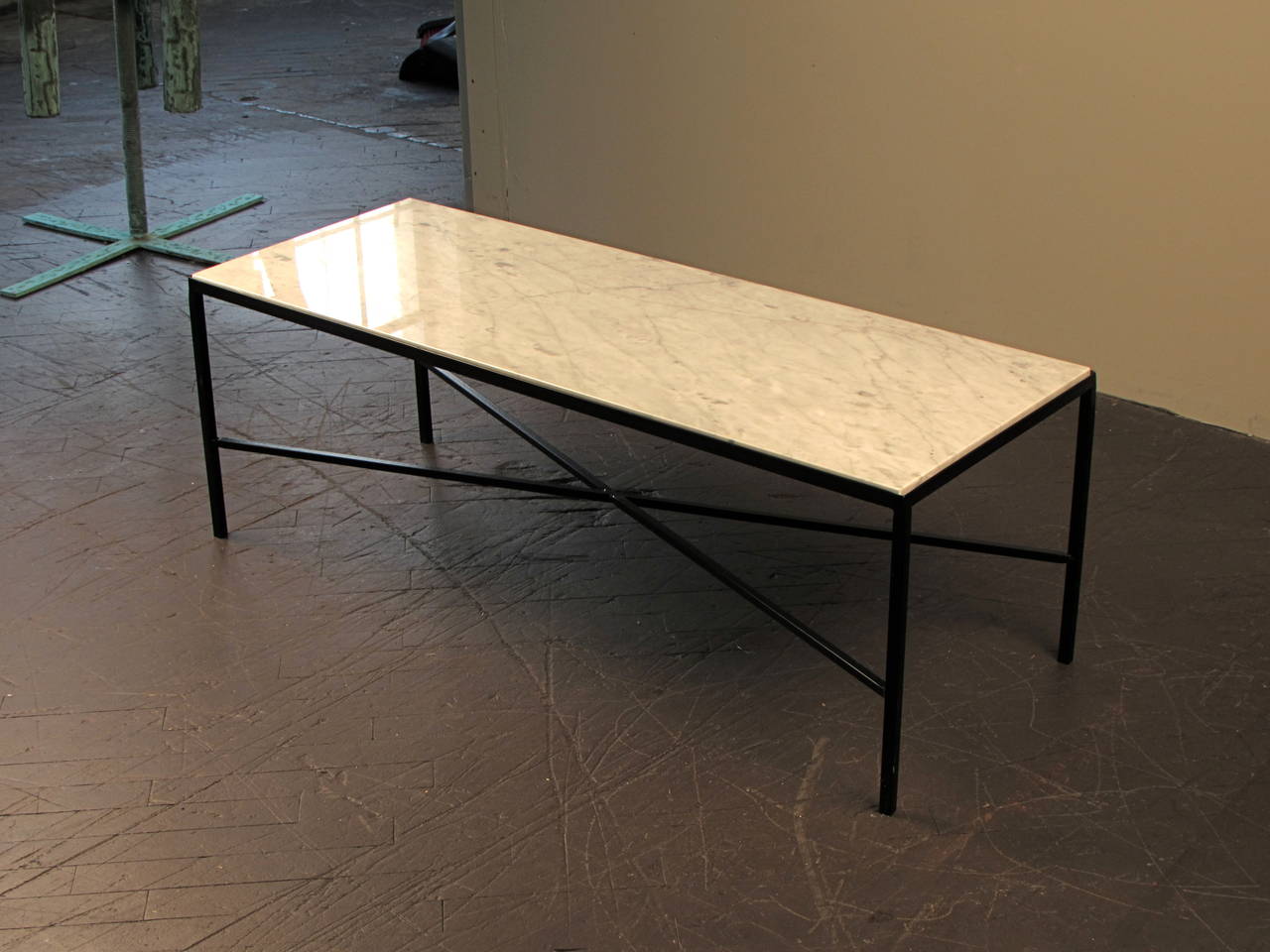Mid-Century Modern Elegant Wrought Iron and Carrara Marble Coffee Table, Stamped 