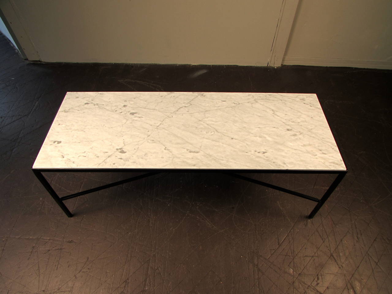 Elegant Wrought Iron and Carrara Marble Coffee Table, Stamped 