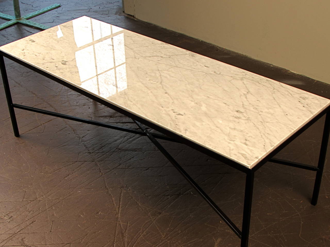 Elegant Wrought Iron and Carrara Marble Coffee Table, Stamped 