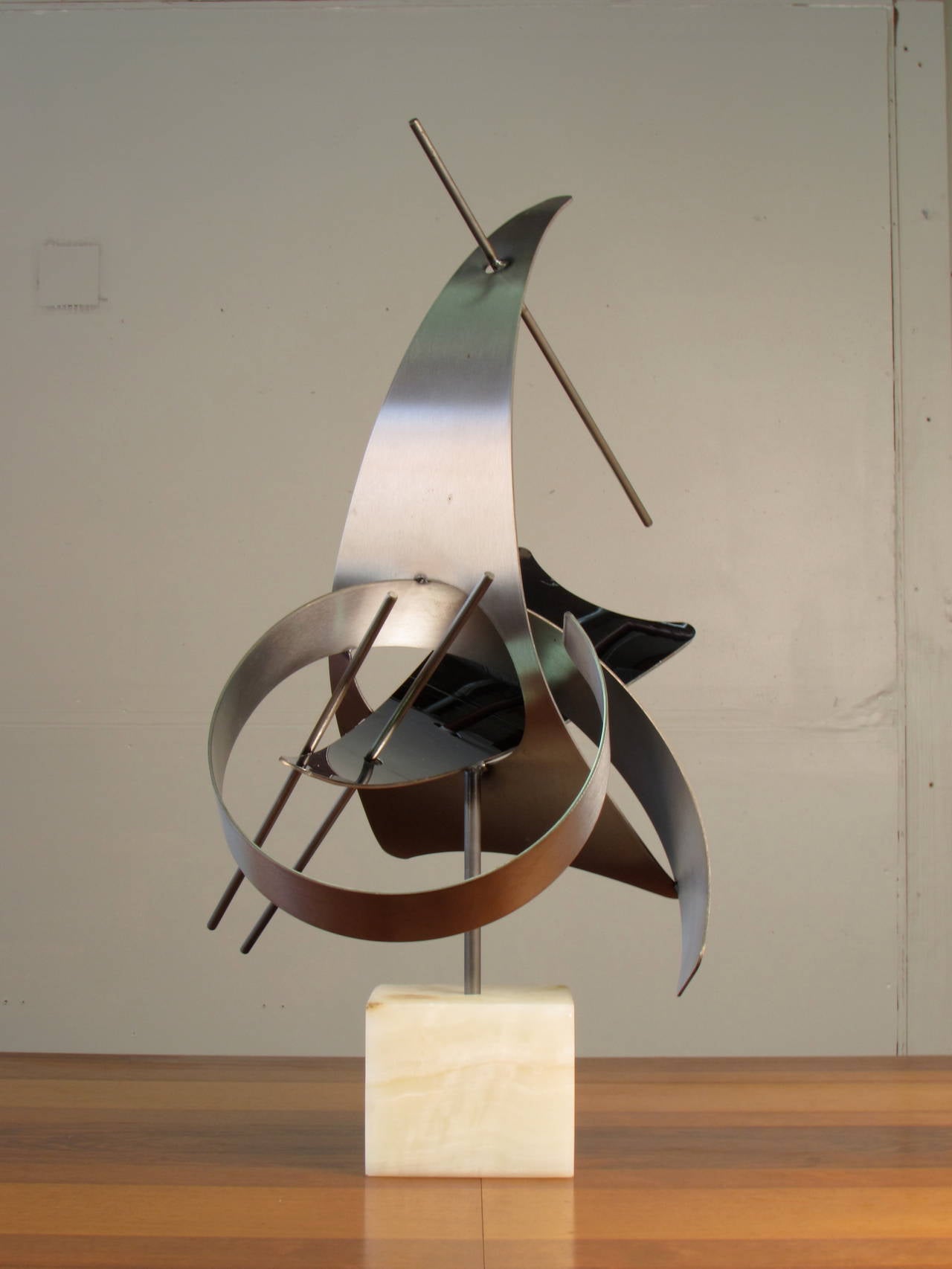 Mid-Century Modern Large-Scale Abstract Modern Stainless Steel Table Sculpture by Curtis Jere, 1979