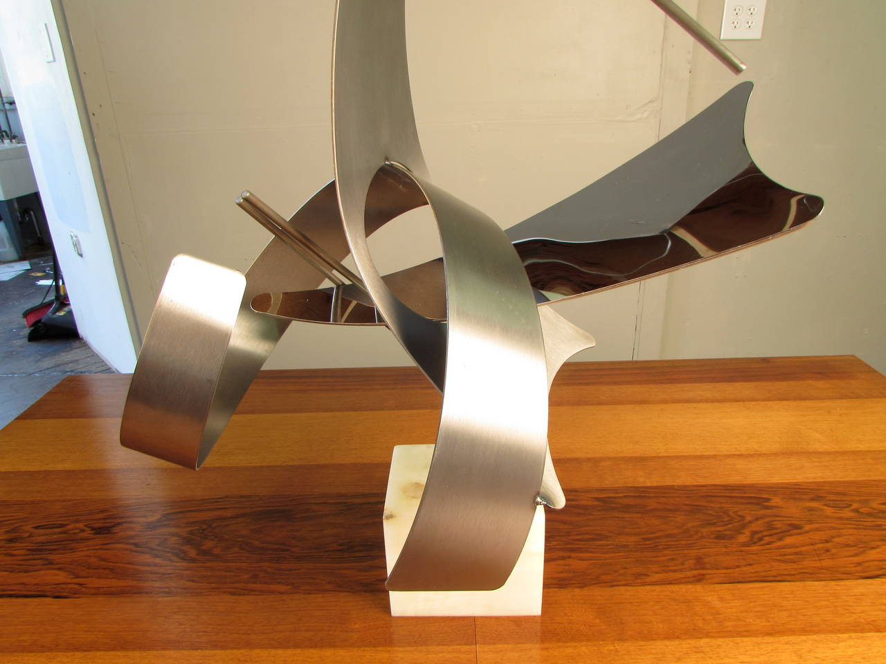 Brushed Large-Scale Abstract Modern Stainless Steel Table Sculpture by Curtis Jere, 1979