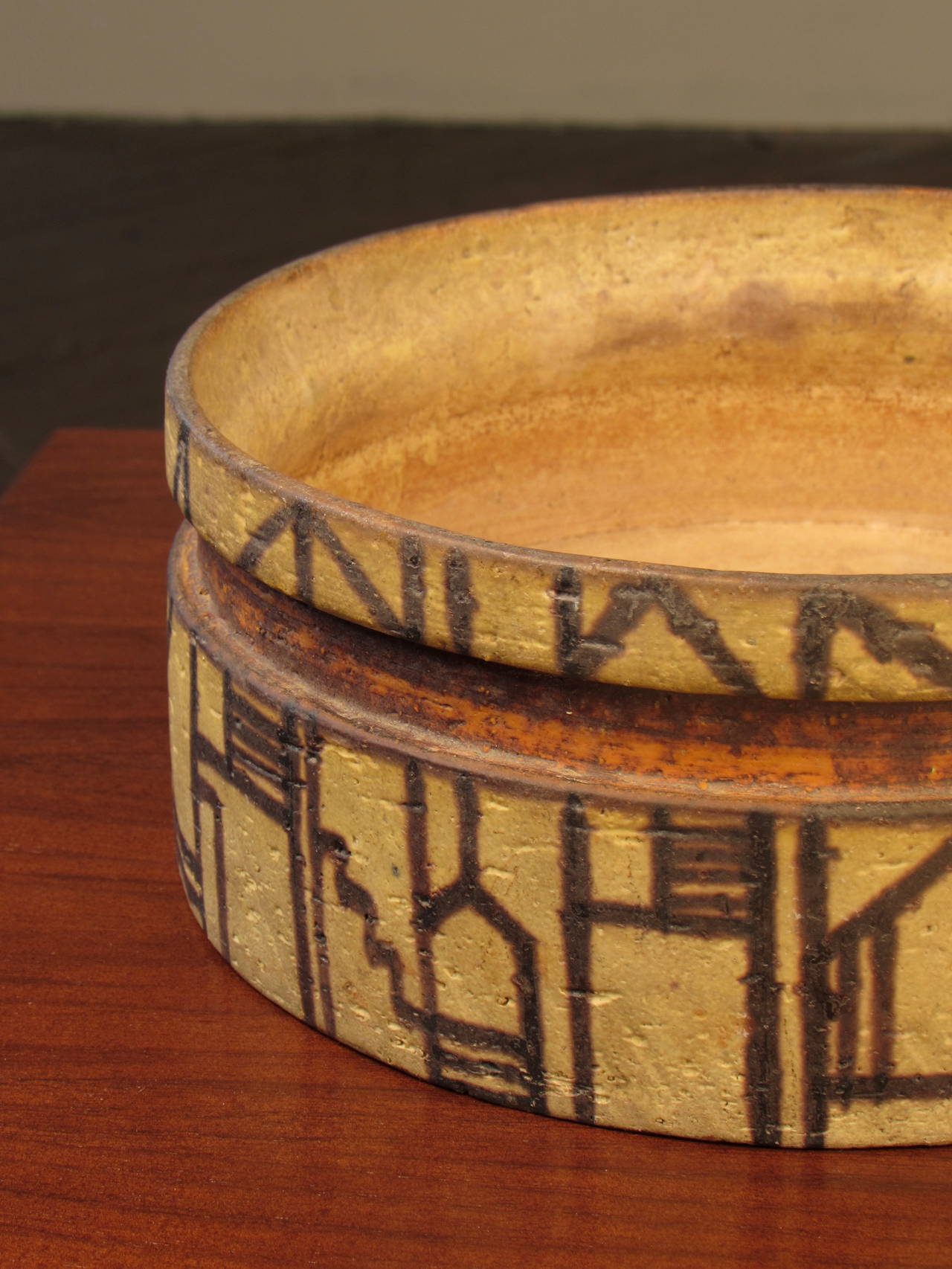 Fired Signed Pottery Bowl with Architectural Decoration by Marcello Fantoni, Italy