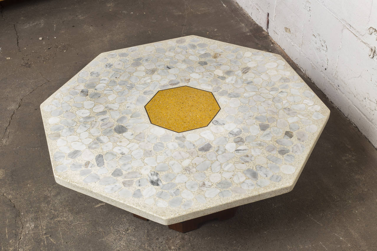Octagonal terrazzo coffee table with walnut base by Harvey Probber.

We offer free regular deliveries to NYC and Philadelphia area. Delivery to DC, MD, CT, and MA are available if schedule permits, please message for a location based delivery