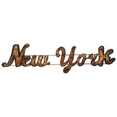 Large "New York" Marquee, Artist Made Distressed Wall Sculpture
