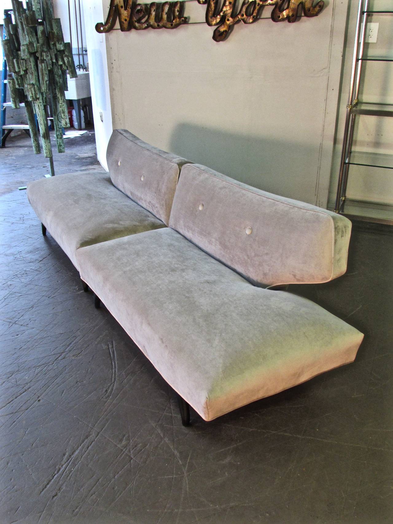 Seductive Two-Piece Italian Sofa with Sculptural Ebonized Legs, 1960s In Excellent Condition In New York, NY