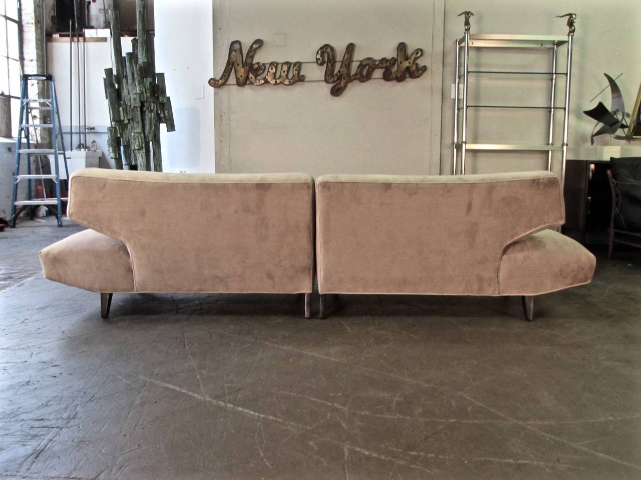Seductive Two-Piece Italian Sofa with Sculptural Ebonized Legs, 1960s 2
