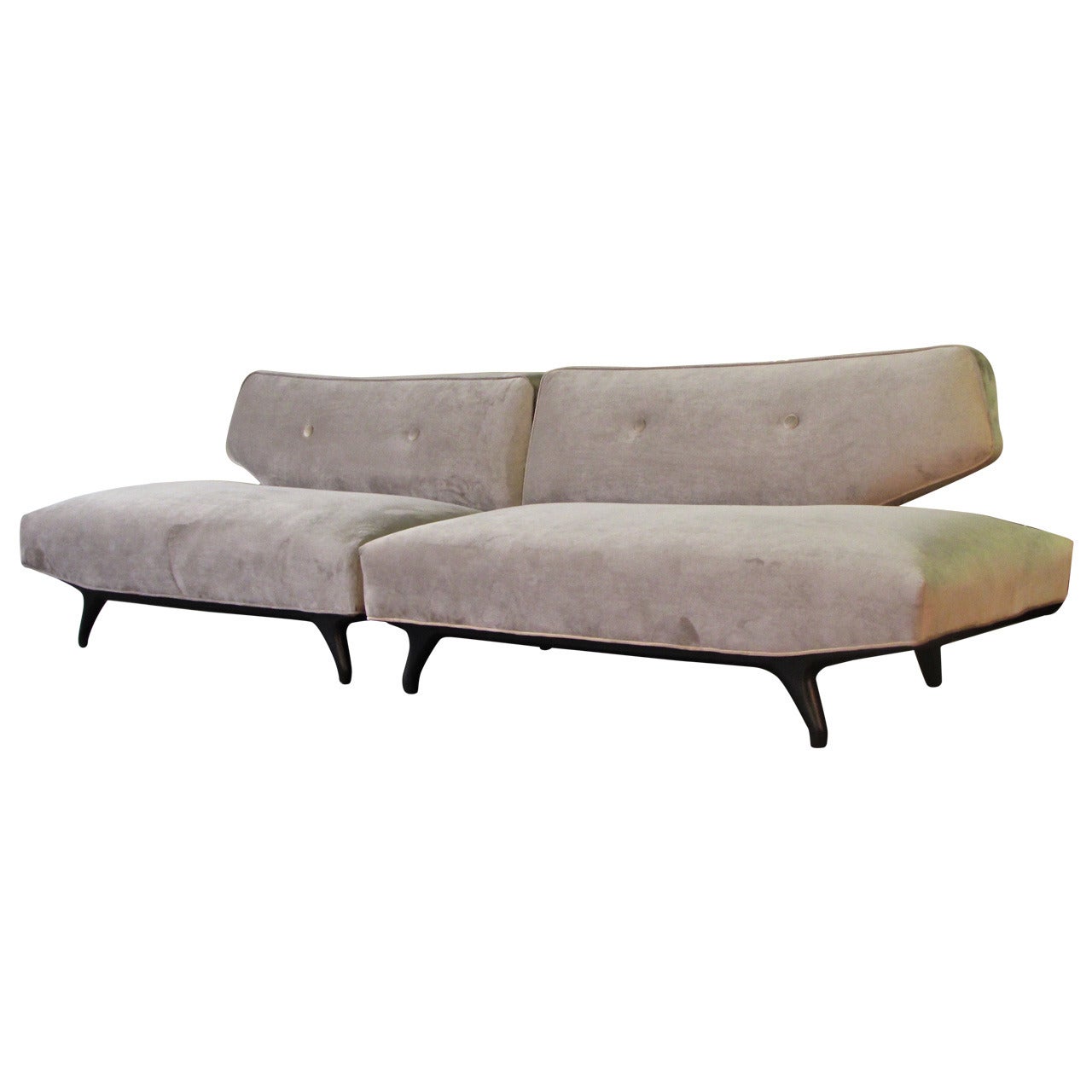 Seductive Two-Piece Italian Sofa with Sculptural Ebonized Legs, 1960s