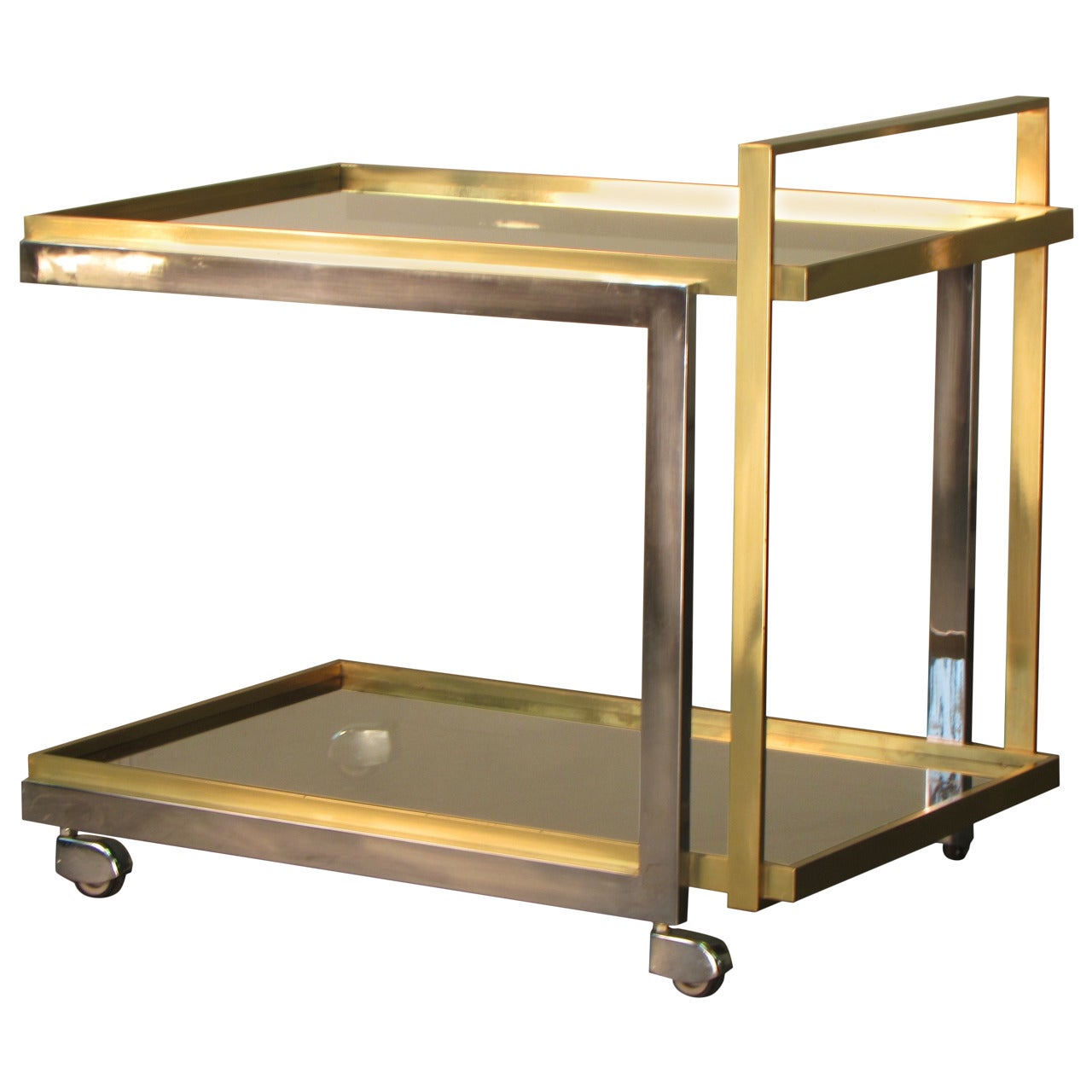 Brass and Chrome Cantilevered Bar Cart, Italy, 1970s