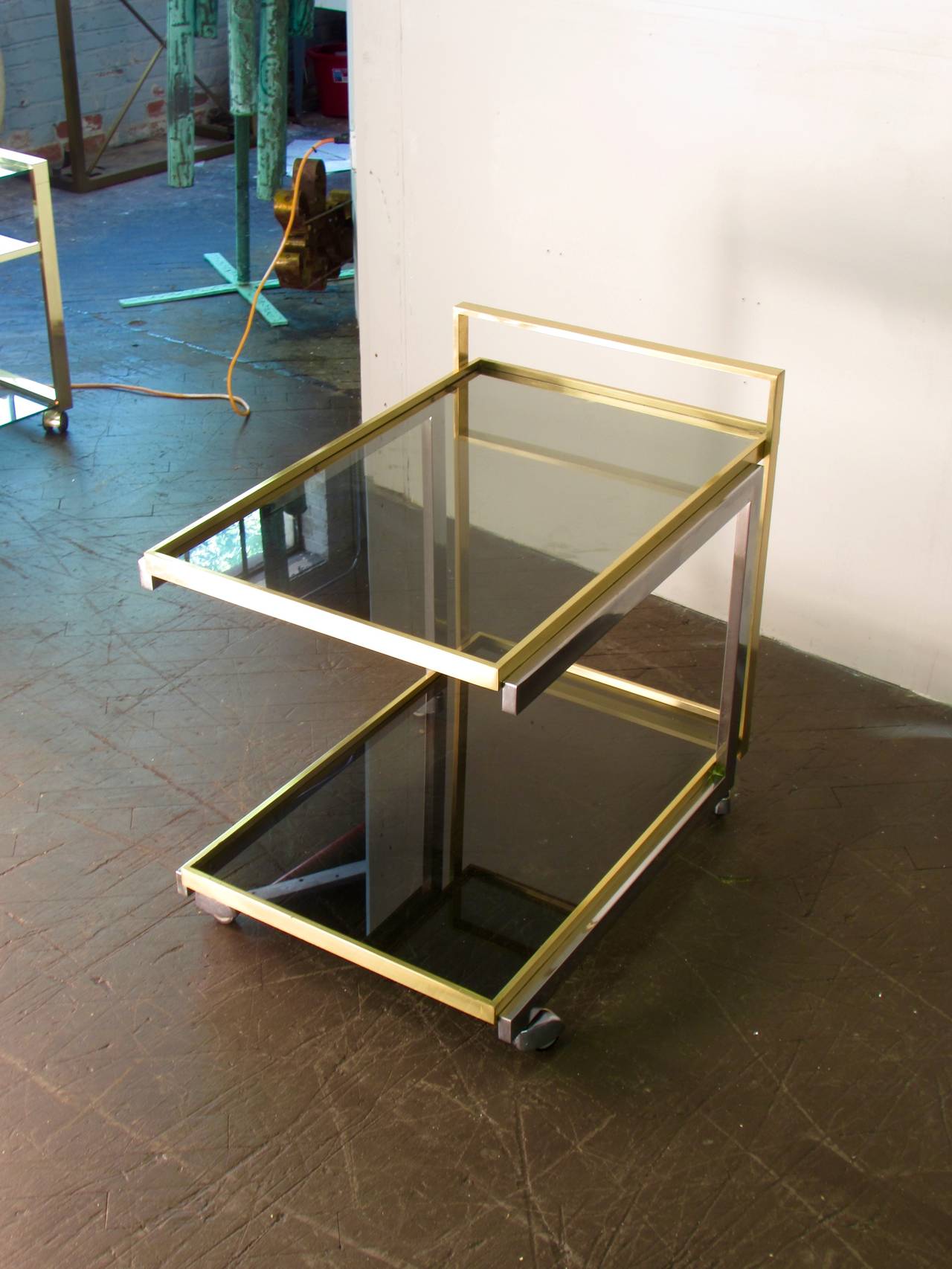 Brass and Chrome Cantilevered Bar Cart, Italy, 1970s 3