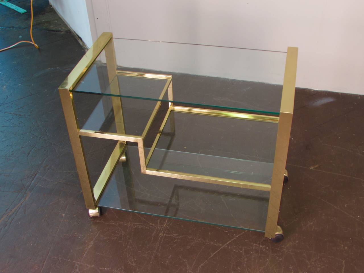 Italian Radiant Brass Bar Cart, Italy, 1970s