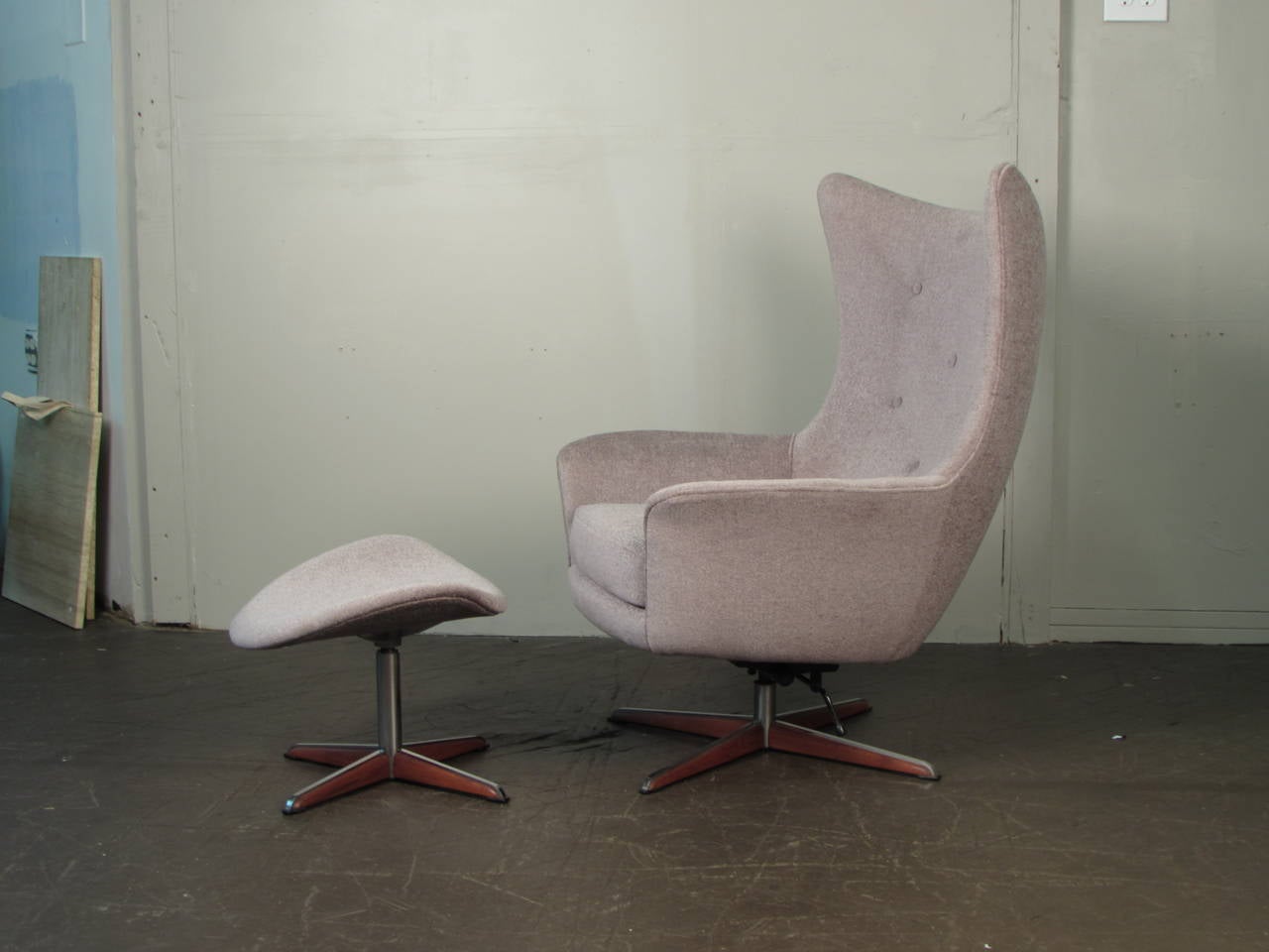 Mid-Century Modern Rare Sculptural Lounge Chair and Ottoman by H.W. Klein for Bramin, Denmark