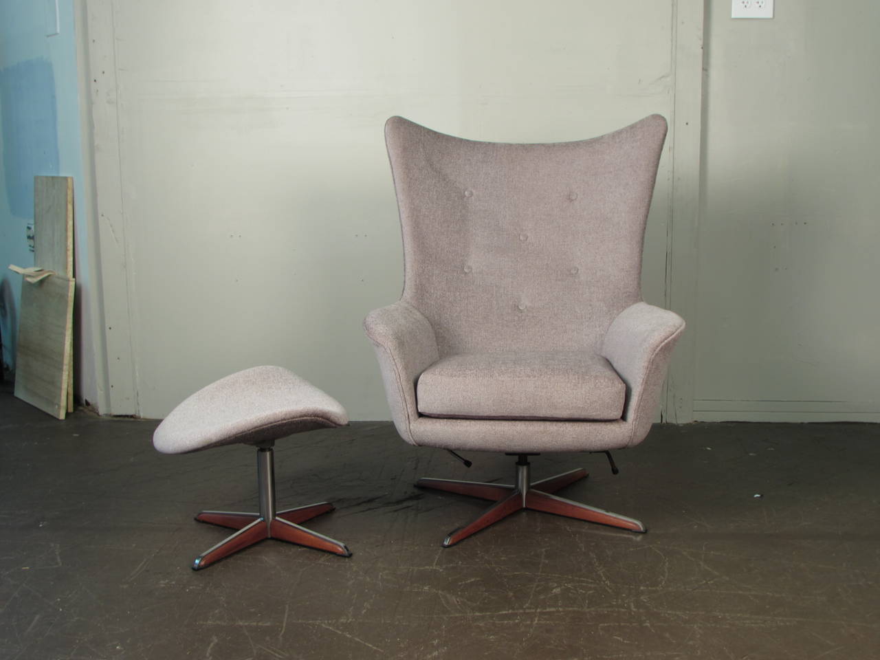 Danish Rare Sculptural Lounge Chair and Ottoman by H.W. Klein for Bramin, Denmark