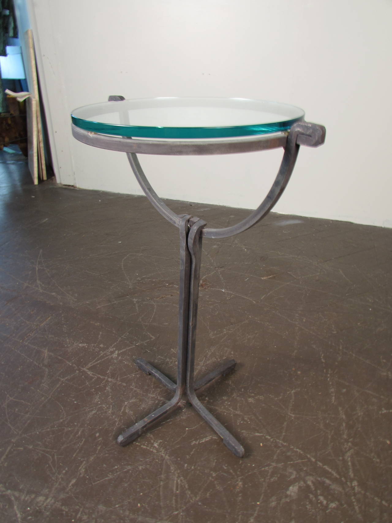 Hand Forged Wrought Iron Drink or Side Table with Glass