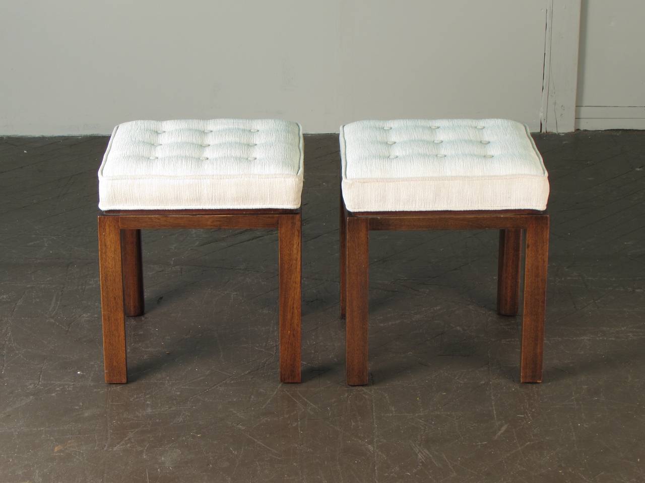 Mid-Century Modern Stately Pair of Signed Upholstered Stools or Benches by Harvey Probber, 1965