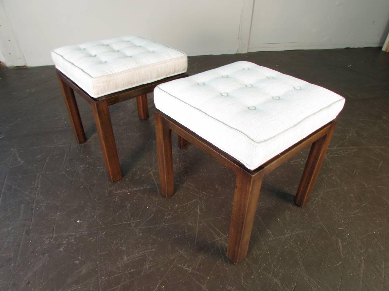 American Stately Pair of Signed Upholstered Stools or Benches by Harvey Probber, 1965