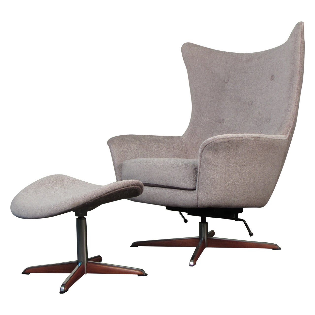 Rare Sculptural Lounge Chair and Ottoman by H.W. Klein for Bramin, Denmark