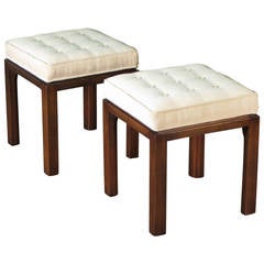 Vintage Stately Pair of Signed Upholstered Stools or Benches by Harvey Probber, 1965