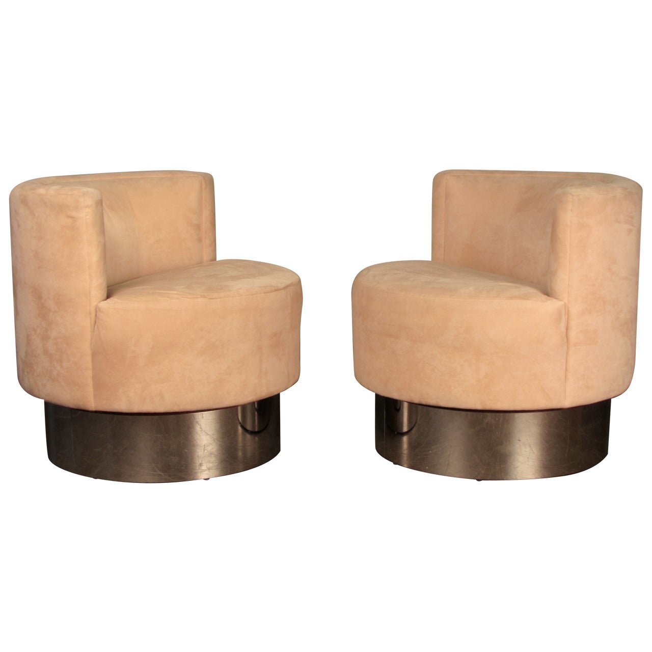 Pair of Swivel Lounge Chairs on Smoked Chrome Bases