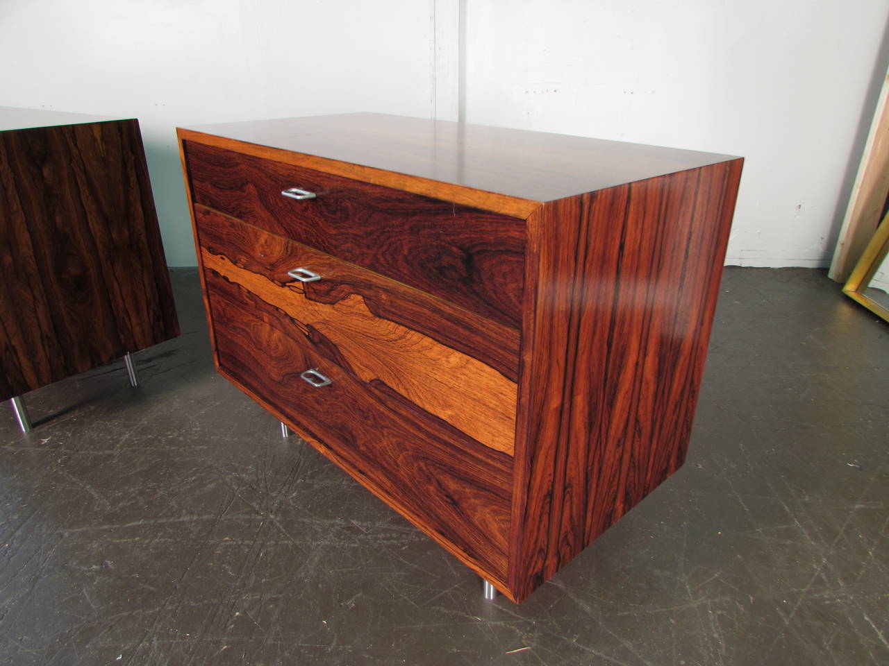 Fantastic Pair of Rosewood Chests or Nightstands with Aluminum Detail In Excellent Condition In New York, NY