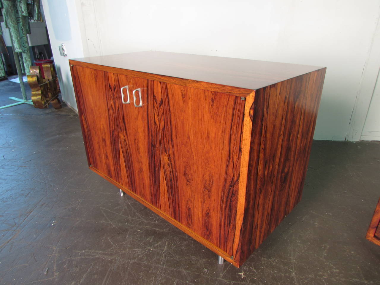 Mid-20th Century Fantastic Pair of Rosewood Chests or Nightstands with Aluminum Detail