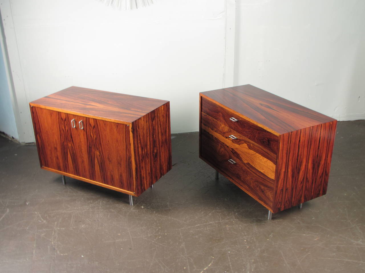 American Fantastic Pair of Rosewood Chests or Nightstands with Aluminum Detail