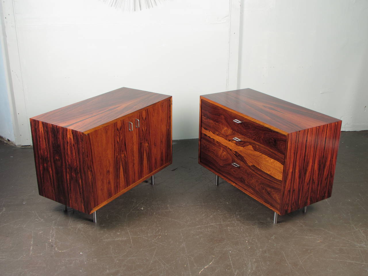 Mid-Century Modern Fantastic Pair of Rosewood Chests or Nightstands with Aluminum Detail