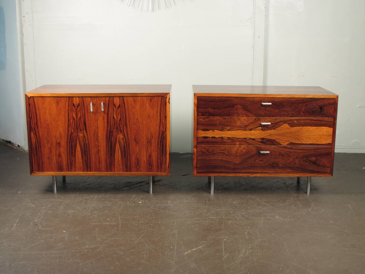 Fantastic Pair of Rosewood Chests or Nightstands with Aluminum Detail 1