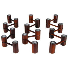 Three Rosewood and Aluminum Articulated Candleholders by Laurs Jensen, Denmark