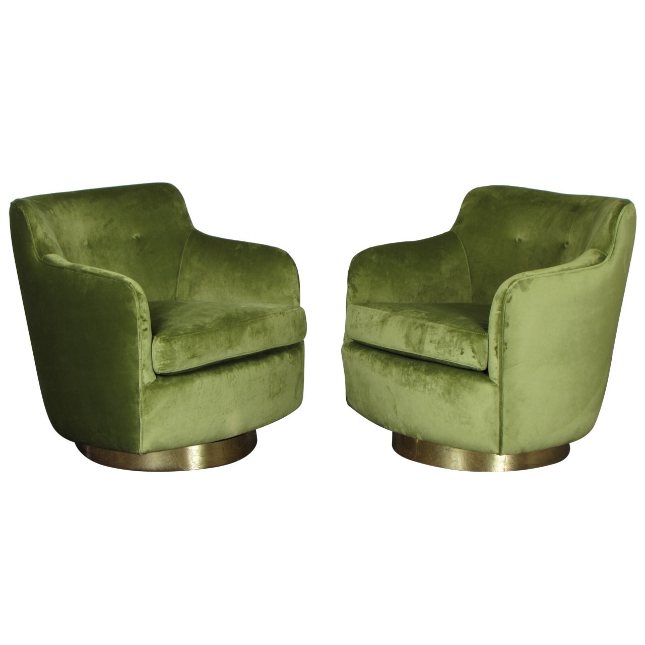 High Back Swivel Chairs in Velvet and Bronze by Milo Baughman, 1970