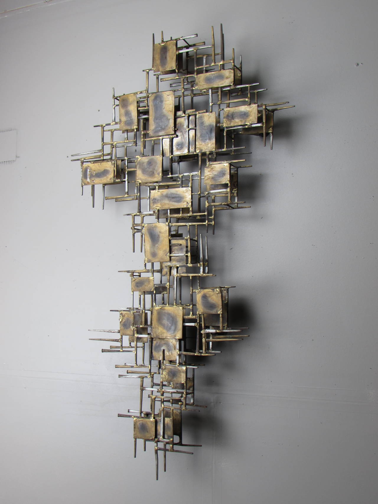 Mid-Century Modern Large Brutalist Wall Sculpture in Brass and Steel by Marc Creates, Signed, 1960s