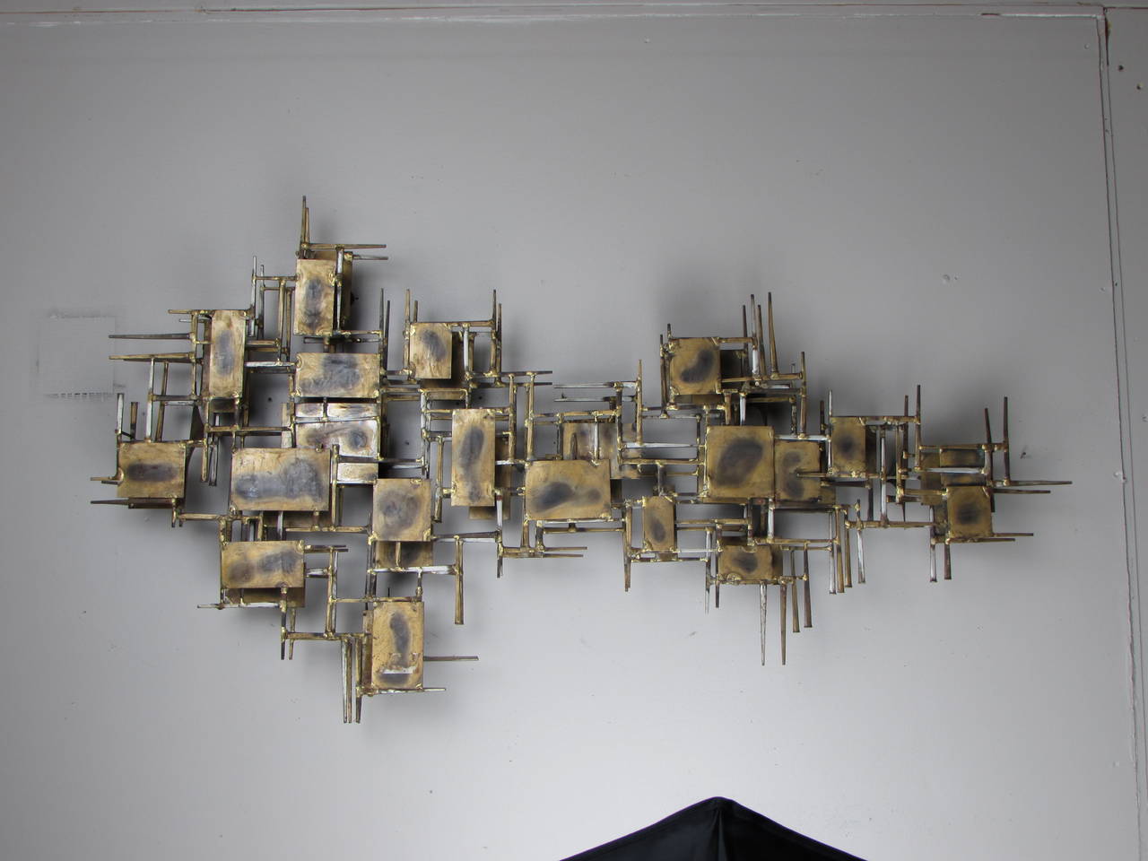 Large Brutalist Wall Sculpture in Brass and Steel by Marc Creates, Signed, 1960s In Excellent Condition In New York, NY